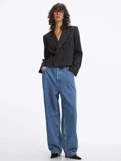 Parfois Blazers e Casacos*Blazer Às Riscas Cropped | Preto