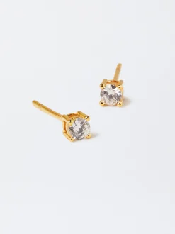 Parfois Básicos*Brincos Curtos De Prata 925 Com Zirconias | Dourado