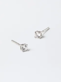 Parfois Básicos*Brincos Curtos De Prata 925 Com Zirconias Dourado | Prateado