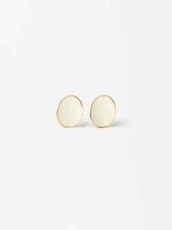 PARFOIS Brincos*Brincos Dourados Esmaltados | Bege