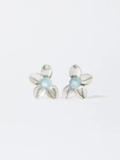 PARFOIS Brincos*Brincos Flor Com Pedra | Cinzento