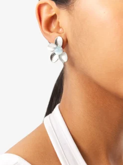 PARFOIS Brincos*Brincos Flor Com Pedra | Cinzento