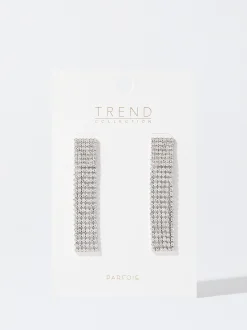 PARFOIS Brincos*Brincos Longos Com Cristais | Prateado