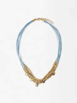 Parfois Colares*Colar De Algodão Com Abalorios Dourados | Azul