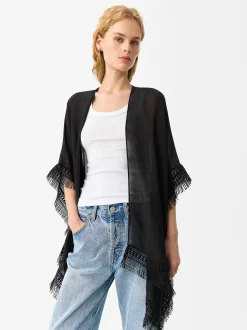 Parfois Ponchos e Quimonos*Kaftan Com Franjas | Preto