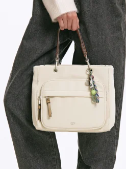 Parfois Malas de Mão|Nylon*Mala Tote Com Penduro Preto | Cru