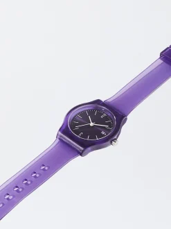 Parfois Relógios Prateados*Relógio Bracelete De Silicone Preto | Roxo