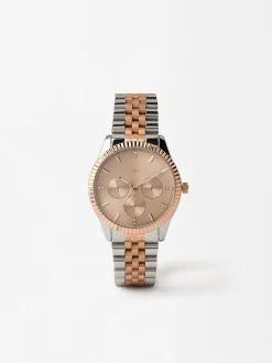 Parfois Relógios Dourado Rosa*Relógio Com Bracelete De Aço Bicolor | Multicor