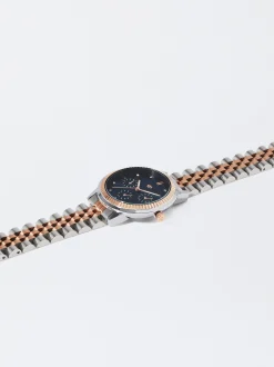 Parfois Relógios Dourado Rosa*Relógio Com Bracelete De Aço Bicolor | Azul Marinho