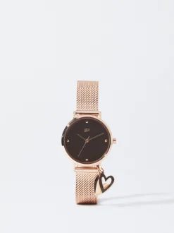 Parfois Relógios Dourado Rosa*Relógio De Aço Com Corações Preto | Dourado Rosa