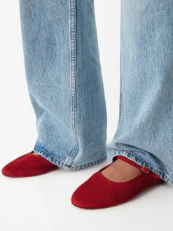 Parfois Sapatos Rasos|Sabrinas*Sabrinas Em Pele Croute Bege | Vermelho