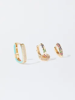 Parfois Sets de Bijuteria|Brincos*Set De Argolas Com Zircónias | Multicor