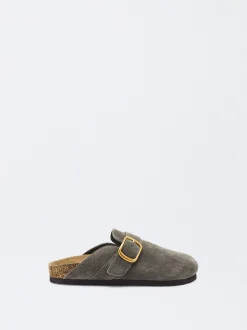 Parfois Pele|Sapatos Rasos*Socas De Pele Com Fivela Bege | Cinzento