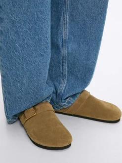 Parfois Pele|Sapatos Rasos*Socas De Pele Com Fivela | Bege