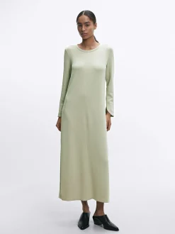 Parfois Básicos|Vestidos*Vestido Comprido Com Abertura Azul | Caqui