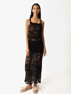 Parfois Malha|Vestidos*Vestido Comprido Crochet | Preto