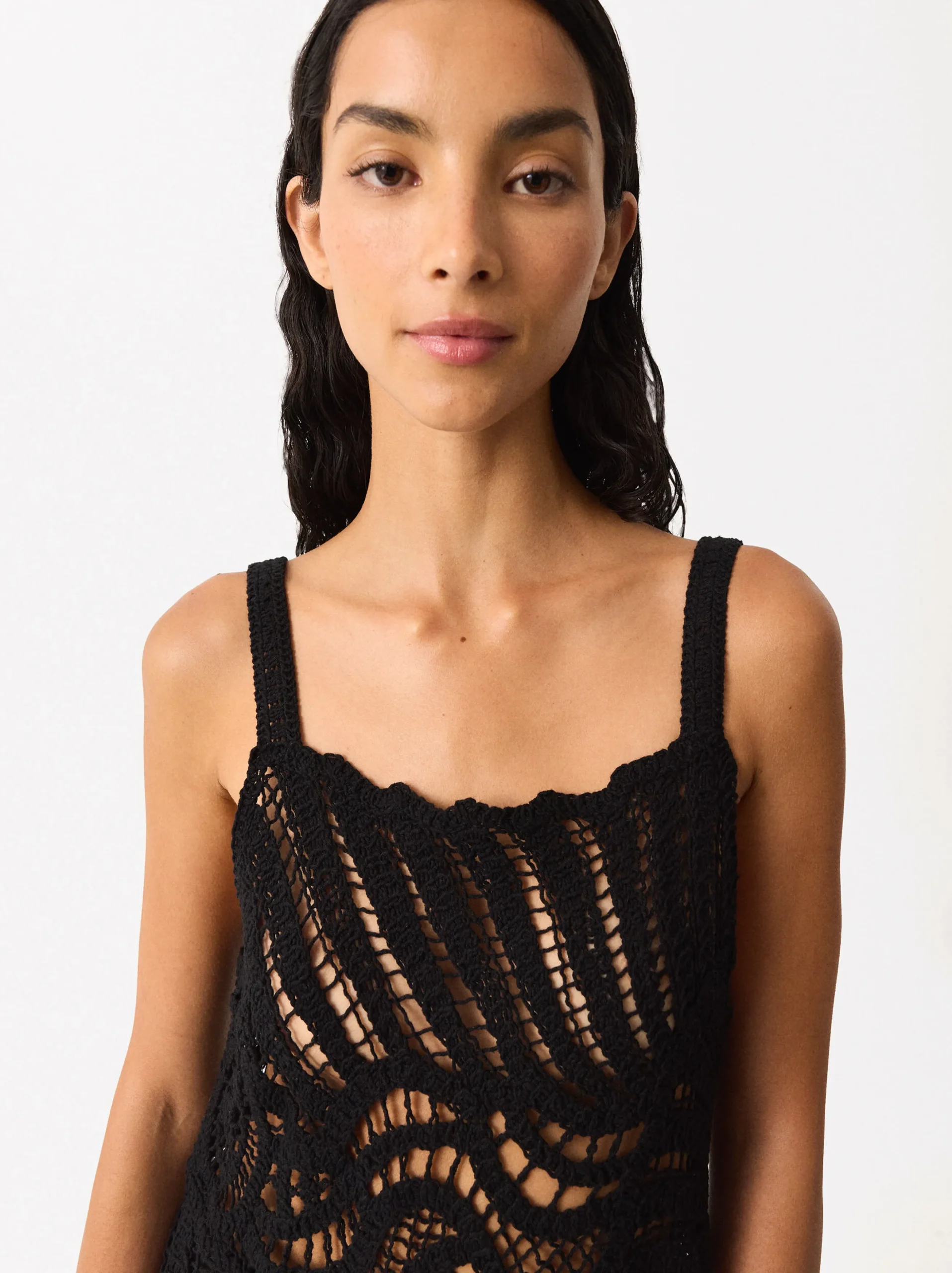 Parfois Malha|Vestidos*Vestido Comprido Crochet | Preto